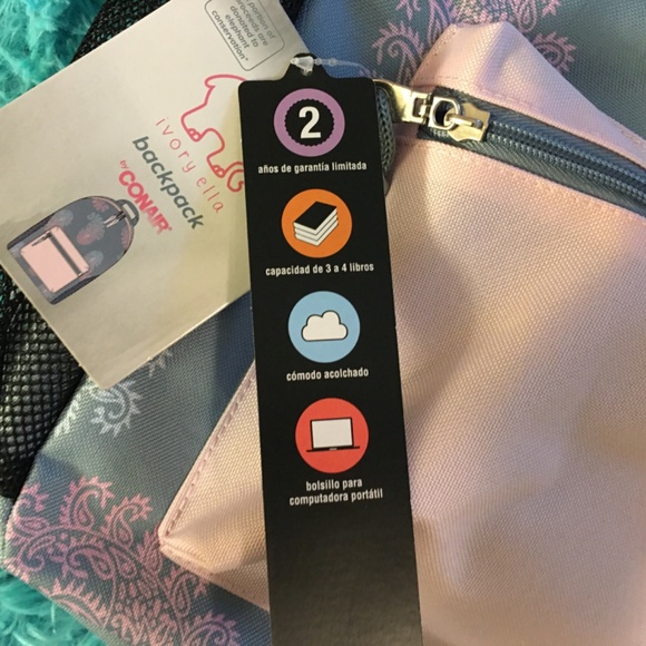 Ivory Ella Pink & Gray Paisley Backback Bag, for Books, Laptop, Water, Nwt - Picture 13 of 14